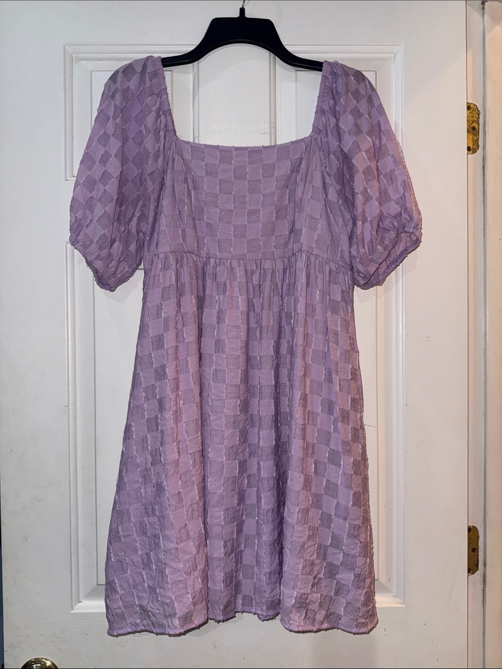 Lilac Textured Square-Neck Puff Sleeve Dress